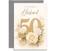 Husband 50th Wedding Anniversary Card - Golden Anniversary with Lovely Verse - A5 Size with Grey Envelope Grey Envelope