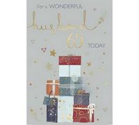 Husband 65th Birthday Card - Age 65 - Wonderful Husband - Modern Stars Design - Special Finishes and Illustrated Insert Leaf - Made in the UK