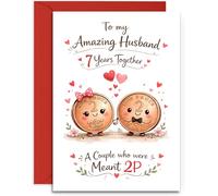Husband 7th Anniversary Card - Cute Copper Coins and Hearts Design - 7th Copper Anniversary Card - A5 Size Card with Red Envelope