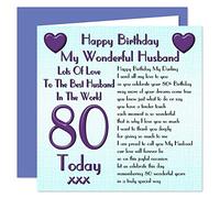 Husband 80th Happy Birthday Card - Lots Of Love To The Best Husband In The World - 80 Today