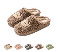 Husband And Wife Matching Slippers Bear Slippers Women Cute Animal Printed Slipper Mens Cartoon Slipper Novelty House Shoes Cozy Faux Fur Fleece Lined Sliders Fluffy Memory Foam Sliders