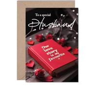 Husband Anniversary Card - Our Love Story - Happy Anniversary Card for Husband from Wife Partner, 5x7 Inch Wedding Anniversaries Greeting Cards