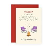 Husband Anniversary Card - Romantic Camping Chairs “Amazing Adventure” - Heartfelt Gifts for Him, Hubby, Spouse, Babe, Darling, Hun, Lovebug, Men from Wife - Love Card, Comes with Sweet Stickers