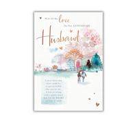 Husband Anniversary Card - Watercolour Woodland Walk Embossed with a Foil Finish - Eco-Friendly and Recyclable - by Words 'n' Wishes