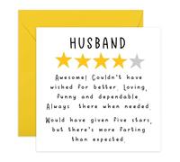 Husband Appreciation Card - 4-Stars Review Design - Humorous Greeting for Him, Fathers, Daddy, Spouse, Partner, Men -For Anniversary, Valentine’s Day, Birthdays, Fathers Day - Comes with Stickers