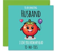 Husband Birthday Card - From My Head TO-MA-TOES - Happy Birthday Card for Husband from Wife Partner, 145mm cute tomato Bday Greeting Cards