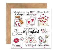 Husband Birthday Card from Wife - Birthday Card for Husband from Wife with Loving Words - Happy & Funny Husband Birthday Card Option - Birthday Gift for Husband - Blank Inside for Him