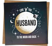 Husband Birthday Card - Love You to the Moon and Back - Space Astronaut Design - 145mm x 145mm - Romantic Greeting for Anniversary, Valentines or Just Because - Includes Kraft Envelope