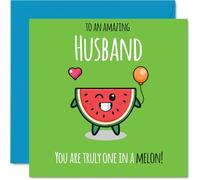 Husband Birthday Card - One In A Melon - Happy Birthday Card for Husband from Wife Partner, 145mm cute melon Bday Greeting Cards