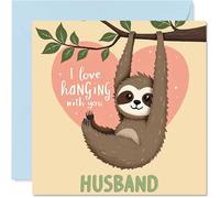 Husband Birthday Card - Sloth Hanging Around - Happy Birthday Card for Husband from Wife Partner, 145mm Bday Greeting Cards