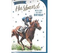 Husband Birthday Card ~ with Love to My Husband On Your Birthday ~ Horse Racing & Sports Car Design