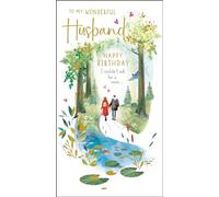 Husband Birthday Card - Wonderful Husband - Romantic Forest Walk Design - Special Finishes and Illustrated Insert Leaf - Made in the UK