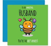 Husband Birthday Card - Youre The Bees Knees! - Happy Birthday Card for Husband from Wife Partner, 145mm cute bee Bday Greeting Cards