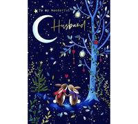 Husband Christmas Card - Rabbits and Love Hearts Under The Moon - Special Finish - Made in the UK