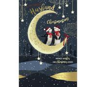 HUSBAND Christmas Card 'Starry Night' Penguins in the moonlight Wishing Well Studios