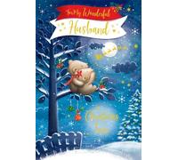 Husband Christmas Card - Wonderful Husband - Bears Under The Moon - Special Finish and Illustrated Insert Leaf - Made in the UK