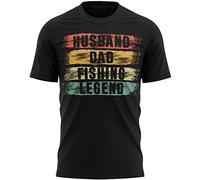 Husband,Dad, Fishing, Legend Mens T Shirt, Fathers Day Fishing Gifts, Funny Tee, L, Black