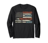Husband Daddy Protector Hero American Flag Father's Day Dad Long Sleeve T-Shirt