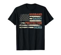 Husband Daddy Protector Hero American Flag Father's Day Dad T-Shirt
