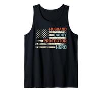 Husband Daddy Protector Hero American Flag Father's Day Dad Tank Top