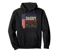 Husband Daddy Protector Hero Father's Day Camo USA Flag Dad Pullover Hoodie