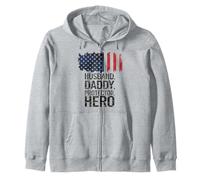 Husband Daddy Protector Hero Father's Day Camo USA Flag Dad Zip Hoodie