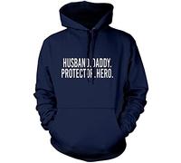 Husband Daddy Protector Hero - Unisex Hoodie - Dad Fathers Day Birthday Christmas 3XL Navy