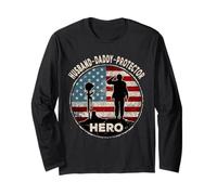 Husband Daddy Protector Hero USA Flag Military Fathers Day Long Sleeve T-Shirt