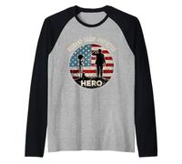 Husband Daddy Protector Hero USA Flag Military Fathers Day Raglan Baseball Tee
