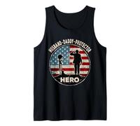 Husband Daddy Protector Hero USA Flag Military Fathers Day Tank Top