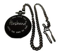 Husband Engraved Black Pocket Watch in Wooden Gift Case Anniversary Birthday Valentines Day Love