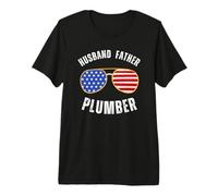 Husband Father Plumber Blue Collar American Flag Glasses Premium T-Shirt
