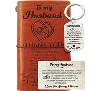 Husband Journal from Wife, Husband Wallet Card Engraved, Husband Keychain, To My Husband Leather Journal 140 Pages Writing Notebook, Gift for Husband Birthday Christmas Valentine Anniversary
