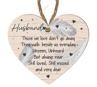 Husband Memorial Plaque - 'Those We Love Don't Go Away' Heart Sign | Remembrance Gift with Feathers Design | Keepsake for a Lost Husband | Bereavement Gift for Loss (Medium: 15 cm (H) × 13 cm (W))