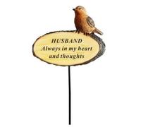 Husband Memorial Robin on Log 3D Bird Stick Stake Pick Plaque Tribute Graveside Ornament