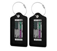 Husband of A Warrior Anal Cancer Awareness Support Squad Leather Luggage Tags with Privacy Cover Id Card for Men Women Travel