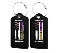 Husband of A Warrior Bladder Cancer Awareness Support Squad Leather Luggage Tags with Privacy Cover Id Card for Men Women Travel