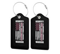 Husband of A Warrior Breast Cancer Awareness Support Squad Leather Luggage Tags with Privacy Cover Id Card for Men Women Travel