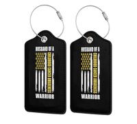 Husband of A Warrior Childhood Cancer Awareness Support Squad Leather Luggage Tags with Privacy Cover Id Card for Men Women Travel