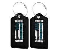 Husband of A Warrior Ovarian Cancer Awareness Support Squad Leather Luggage Tags with Privacy Cover Id Card for Men Women Travel