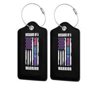 Husband of A Warrior Thyroid Cancer Awareness Support Squad Leather Luggage Tags with Privacy Cover Id Card for Men Women Travel