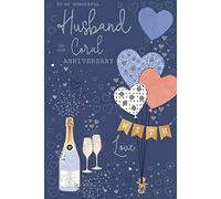 Husband On Our Coral 35th Champagne Hearts Happy Anniversary Card Lovely Verse