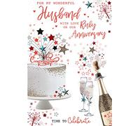 Husband On Our Ruby 40th Champagne Cake Happy Anniversary Card Lovely Verse