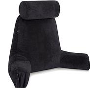 Husband Pillow Medium Black, Backrest for Kids, Teens, Petite Adults - Reading Pillows With Arms, Adjustable Loft, Plush Memory Foam, Bed Rest Chair for Sitting Up, Detach Neck Roll, Removable Cover