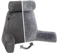 Husband Pillow XXL Aspen Edition, Adult Reading Sit Up Bed Rest Pillow for Bed with Arms & Neck Roll on Bungee Cord - Premium Memory Foam - Reversible 2 Sided Cover Micro Suede or Plush, Iron Grey