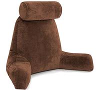 Husband Pillow XXL Chocolate Backrest with Arms - Adult Reading Pillow Shredded Memory Foam, Ultra-Comfy Removable Microplush Cover & Detachable Neck Roll, Unmatched Support Bed Rest Sit Up Pillow