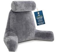 Husband Pillow XXL Dark Grey Backrest with Arms - Adult Reading Pillow Shredded Memory Foam, Ultra-Comfy Removable Microplush Cover & Detachable Neck Roll, Unmatched Support Bed Rest Sit Up Pillow