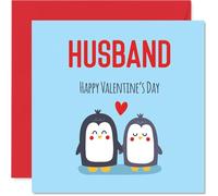 Husband Valentine's Day Card - Cute Penguins - Happy Valentines Card for Husband from Wife Partner, 145mm Wedding Valentine Greeting Cards