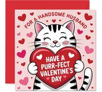 Husband Valentines Day Card - Purr-Fect Day - Happy Valentines Card for Husband from Wife Partner, 145mm Wedding Valentine Greeting Cards