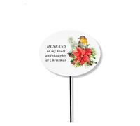 Husband White Christmas Robin Poinsettia Memorial Stick Xmas Tribute Spike Grave Stake